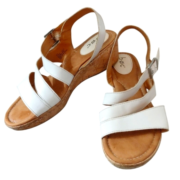 Born Schirra White Leather Comfort Sandal White Open Toe Wedge Size 9 M - Picture 1 of 11